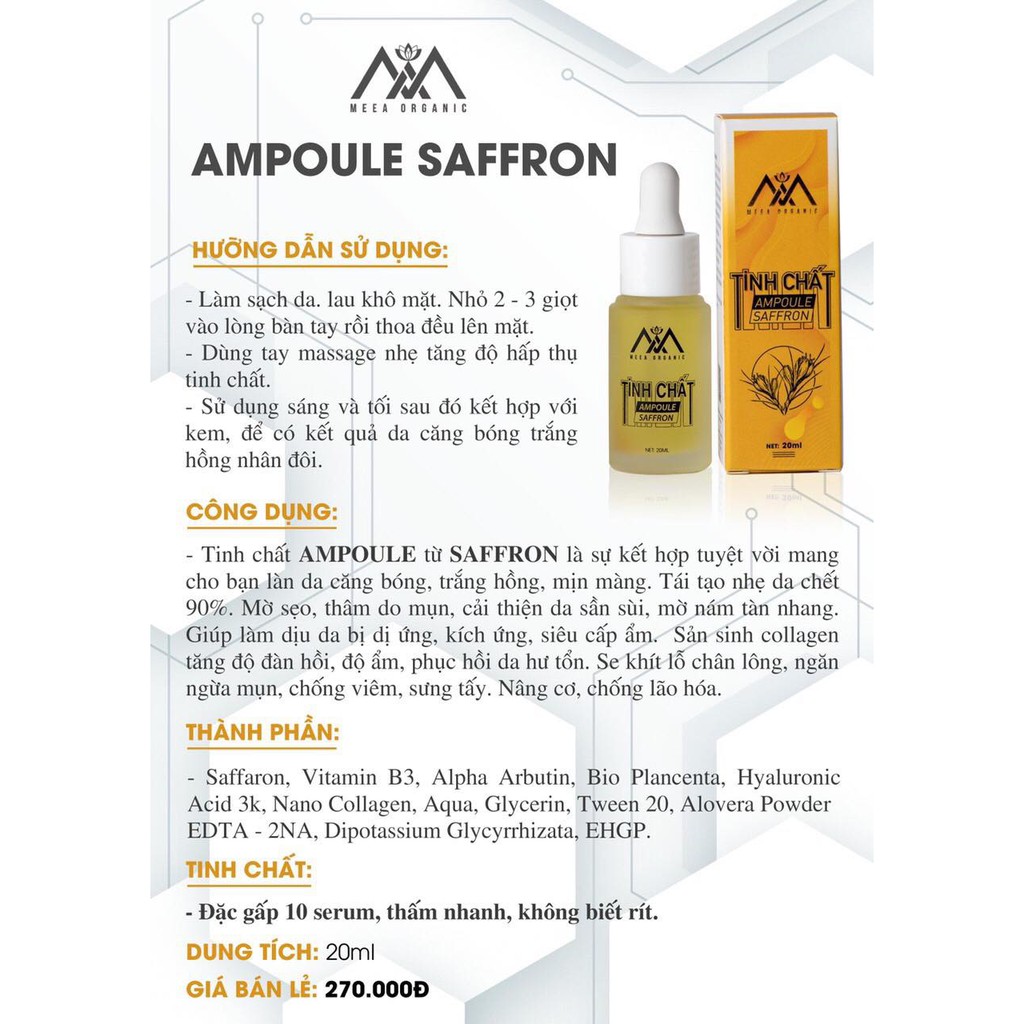 [Chính Hãng] serum tinh chất ampoule saffron meea organic 36 vị