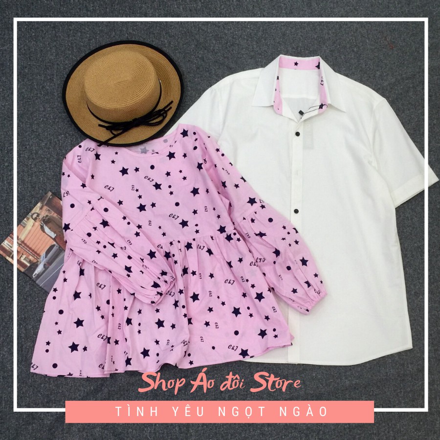 Bộ áo váy sơ mi cặp, đồ đôi nam nữ dễ thương, chất đẹp để chụp hình cưới, đi du lịch
