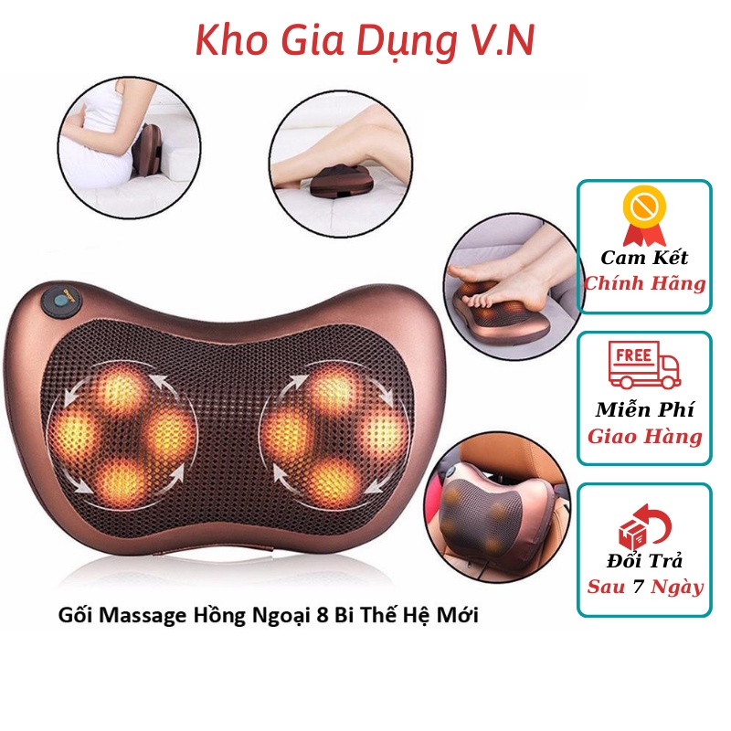 [Giảm 50%] [Quà Tặng]  Gối massa hồng ngoạị 8 bi massage xoay chiều Lưu thông khí huyết