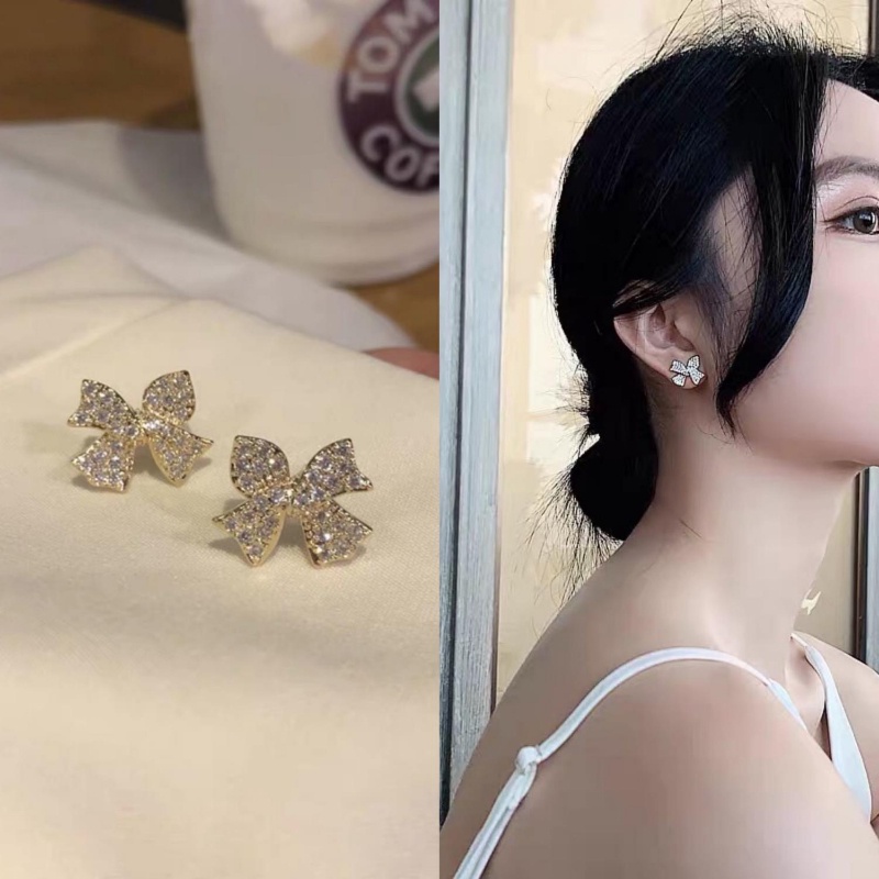 Khuyên Tai Hình Nơ Đính Đá Đơn Giản Tinh Tế Và Tươi Mới