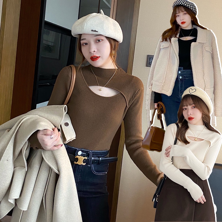 Áo sweater cổ cao tay dài thiết kế mới thời trang theo phong cách hàn quốc