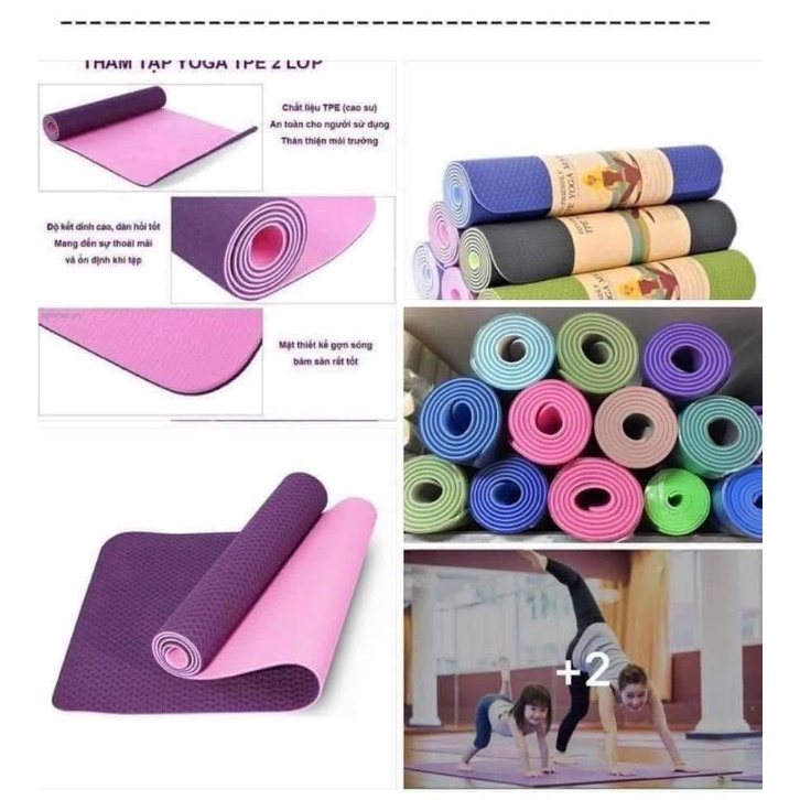 Thảm Tập Yoga, Thảm Tập Thể Dục Chống Trượt TPE 2 Lớp 6mm Cao Cấp