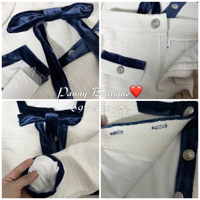 Set tweed trắng croptop viền pha nhung+chân váy, style ulzzang Hàn Quốc🌻 Panny Boutique 🌻