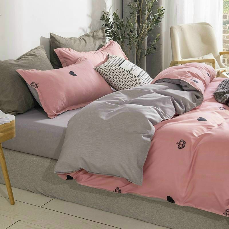 Bộ cotton poly hàn quốc Bo Decor 4 món đủ kích thước tim Hồng