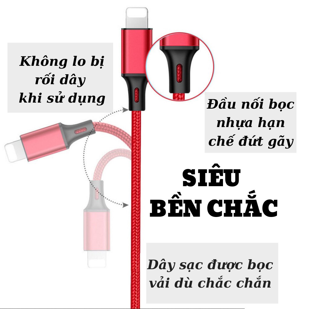 ⚡[DEAL SỐC]⚡Cáp Sạc ba đầu Đa Chức Năng ba Trong một - Dây Dù Chống Đứt chống Rối - Sạc Nhanh