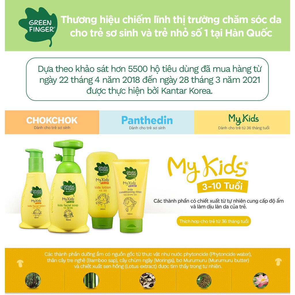 Sữa Dưỡng Da Mặt Cho Bé Từ 3 Tuổi Greenfinger MyKids Facial Lotion 160ml