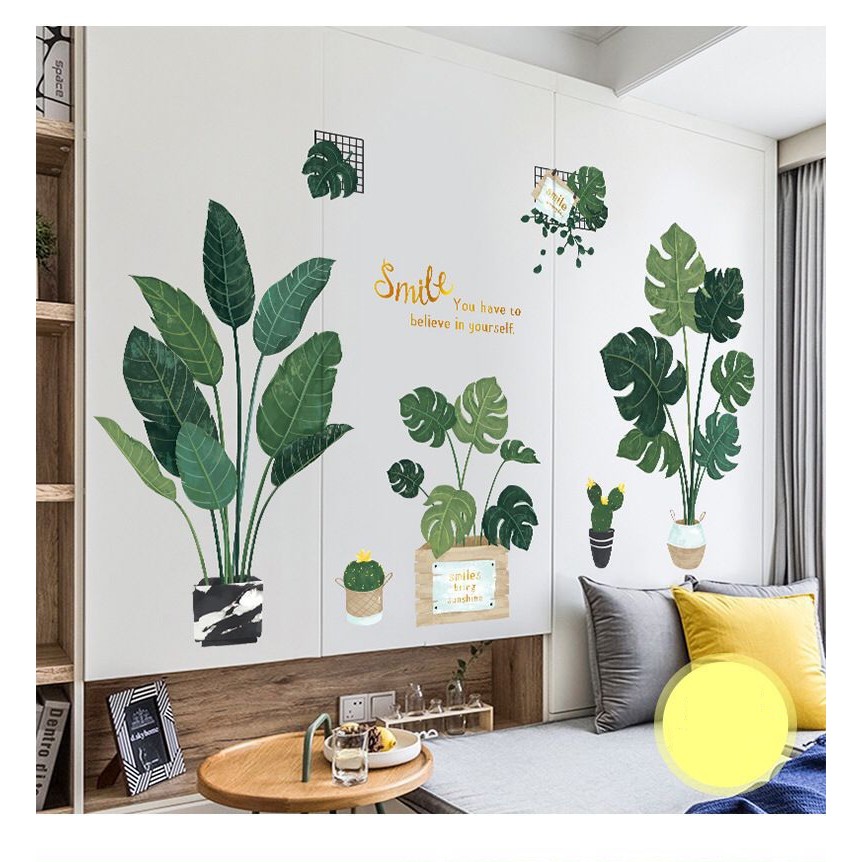 Decal dán tường lá xanh nhiệt đới giá xưởng - Giấy dán tường trang trí Hồ Chí Minh