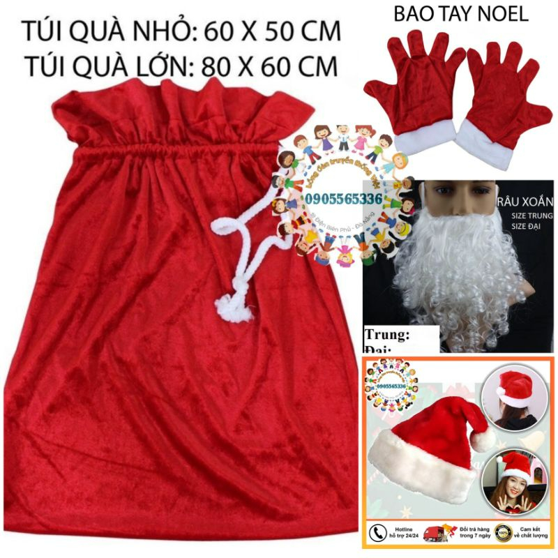 Phụ kiện trang phục Ông Già Noel Santa Claus cho Người Lớn Găng Tay Noel -Túi Đựng Quà Noel - Nón Noel -Râu Ông Già Noel
