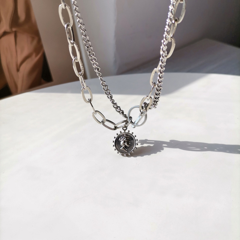 Dây chuyền hai vòng mặt họa tiết đầu người độc đáo thời trang 22802