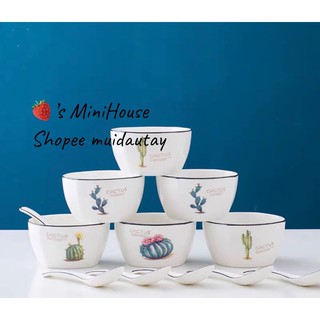 Bộ 6 bát 6 thìa sứ, bát vuông