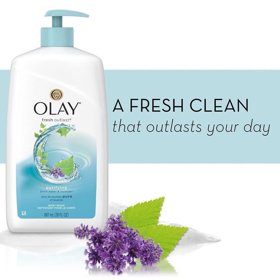 Sữa Tắm Hương Lavande Olay Fresh Outlast Purifying Birch Water & Lavender 887ml - chai vòi