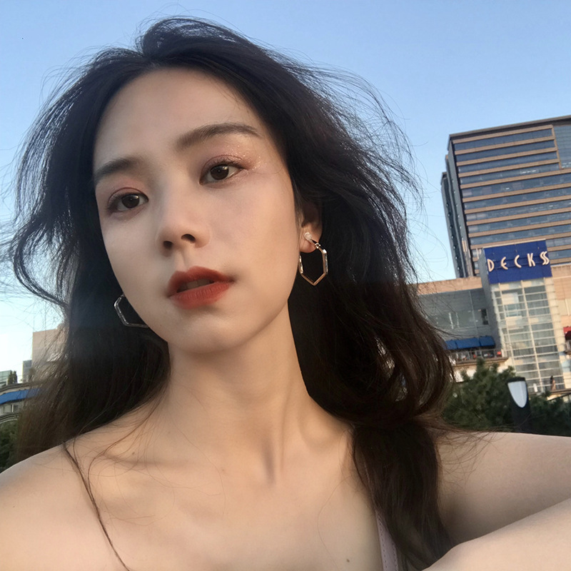 Khuyên Tai Hình Lục Giác Phong Cách vintage Hàn Quốc Cho Nữ