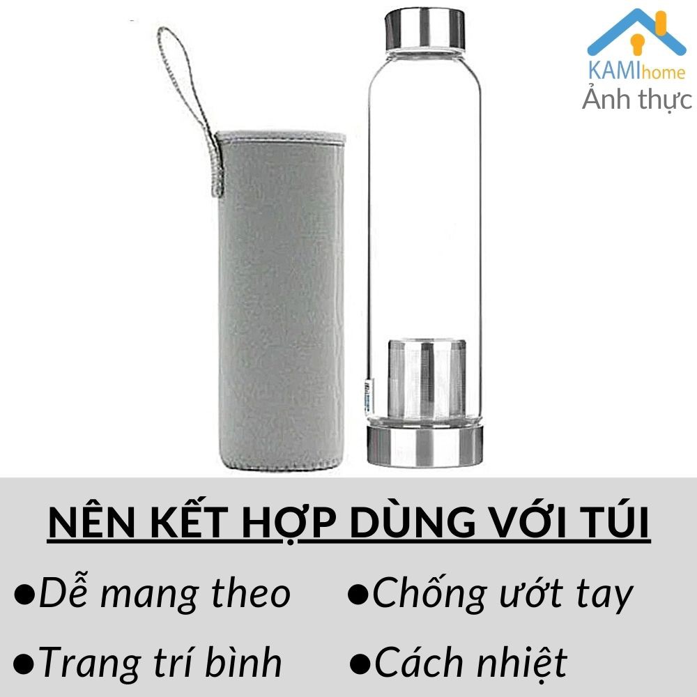 Bình nước thủy tinh pha trà hoa có lõi lọc inox 450ml cầm tay mang theo người Mã22044