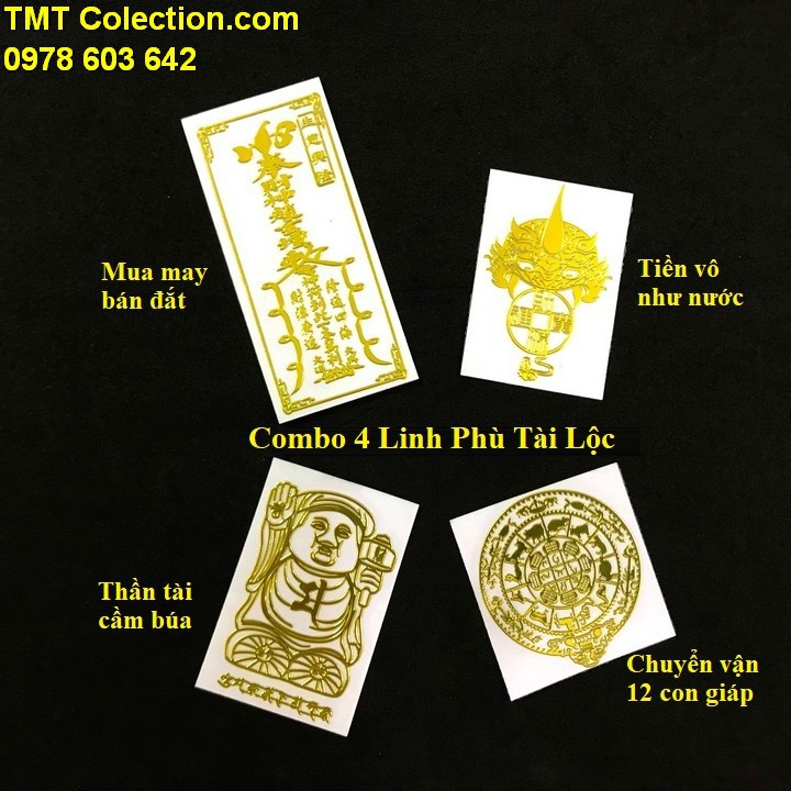 Combo 4 linh phù mua may bán đắt, chuyển vận 12 con giáp, tiền vô như nước, thần tài giữ của, chất liệu Giấy - SP005366