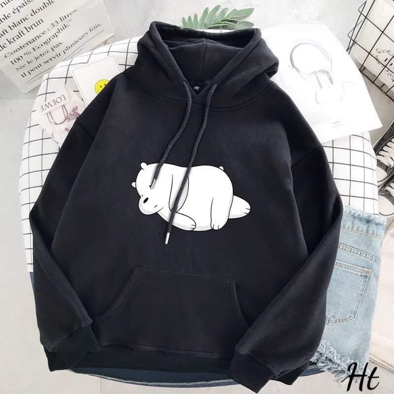 áo hoodie nỉ bông in gấu trắng ngủ, áo hodie gấu ngủ