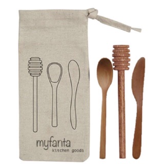 Set túi vải myfanta + thìa /dĩa gỗ nhãn/que lấy mật ong(như ảnh mẫu) [ quà tặng kỉ niệm]