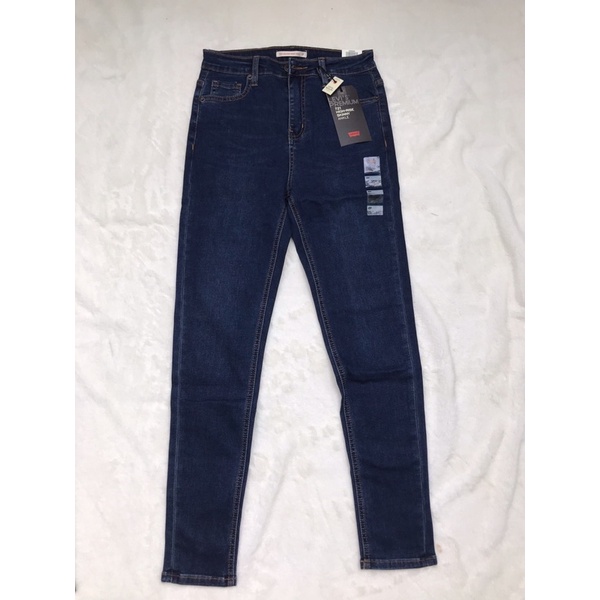 Quần jean skinny nữ lưng cao ngang rốn L.e.V.i.s xanh jean-chất jean co giãn vừa-hàng xuất xịn