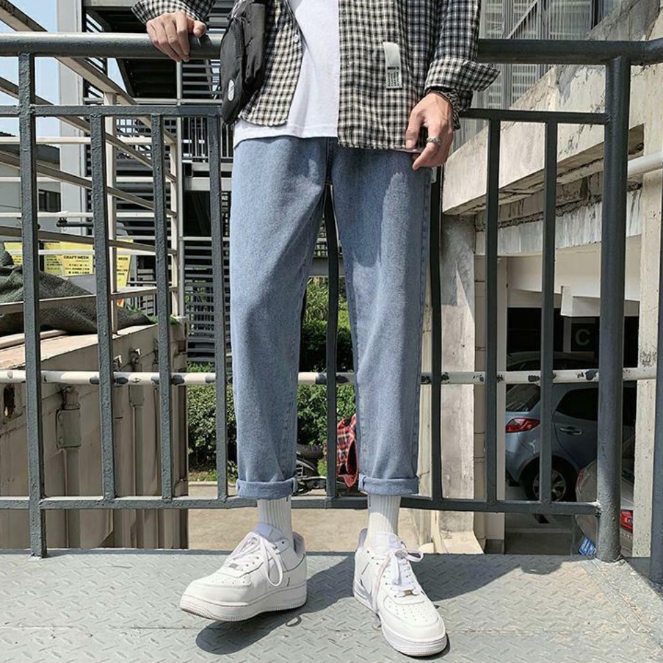 [Tiền Nào Của Đấy]Quần Jean Baggy Nam Ống Rộng Màu Xanh Đậm Trơn Không Phai Màu Form Baggy-B03