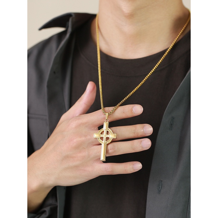Vòng cổ Mặt Chữ Thập Mạ Vàng Phong Cách Punk Dành Cho Nam
