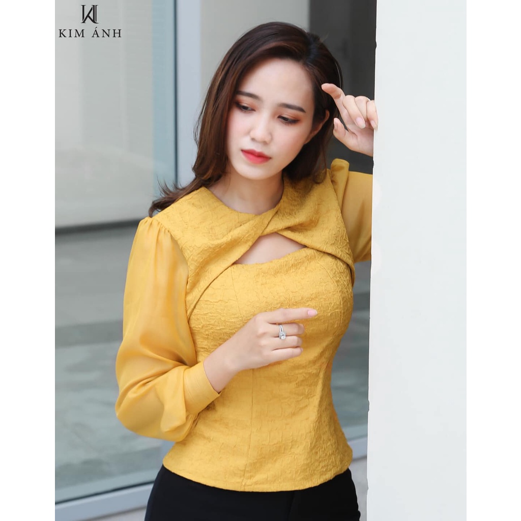 Áo Kiểu Thiết Kế Rita Top Cổ Tròn Tay Dài Phong Cách Hàn Quốc Thanh Lịch Tinh Tế Trẻ Trung-Kim Ánh-AKSX27001