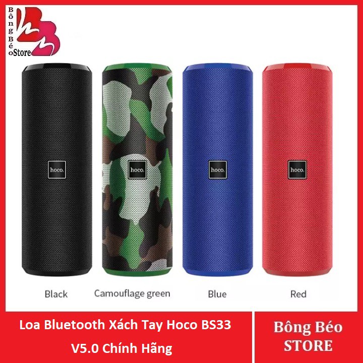 Loa Bluetooth Xách Tay Hoco BS33 V5.0 Chính Hãng - Pin Trâu - Hỗ Trợ AUX, USB, Thẻ Nhớ