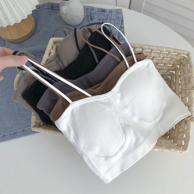 Áo Croptop Hai Dây Dệt Kim Ôm Dáng Có Mút Đệm Ngực Cho Nữ