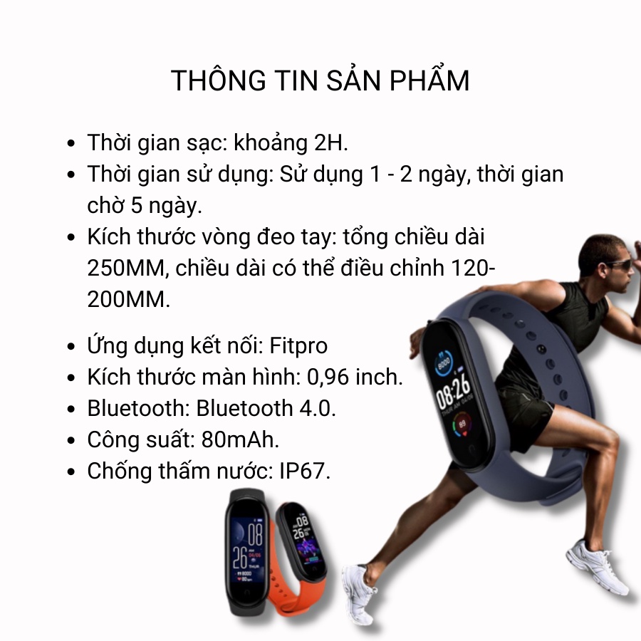 Đồng hồ đeo tay thông minh M5 chống nước hỗ trợ đo nhịp tim/ theo dõi sức khỏe Expo Official