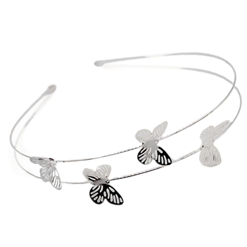 Băng Đô Cài Tóc Hai Lớp Bằng Kim Loại Đính Đá Hình Hoa &amp; Bướm Cho Nữ