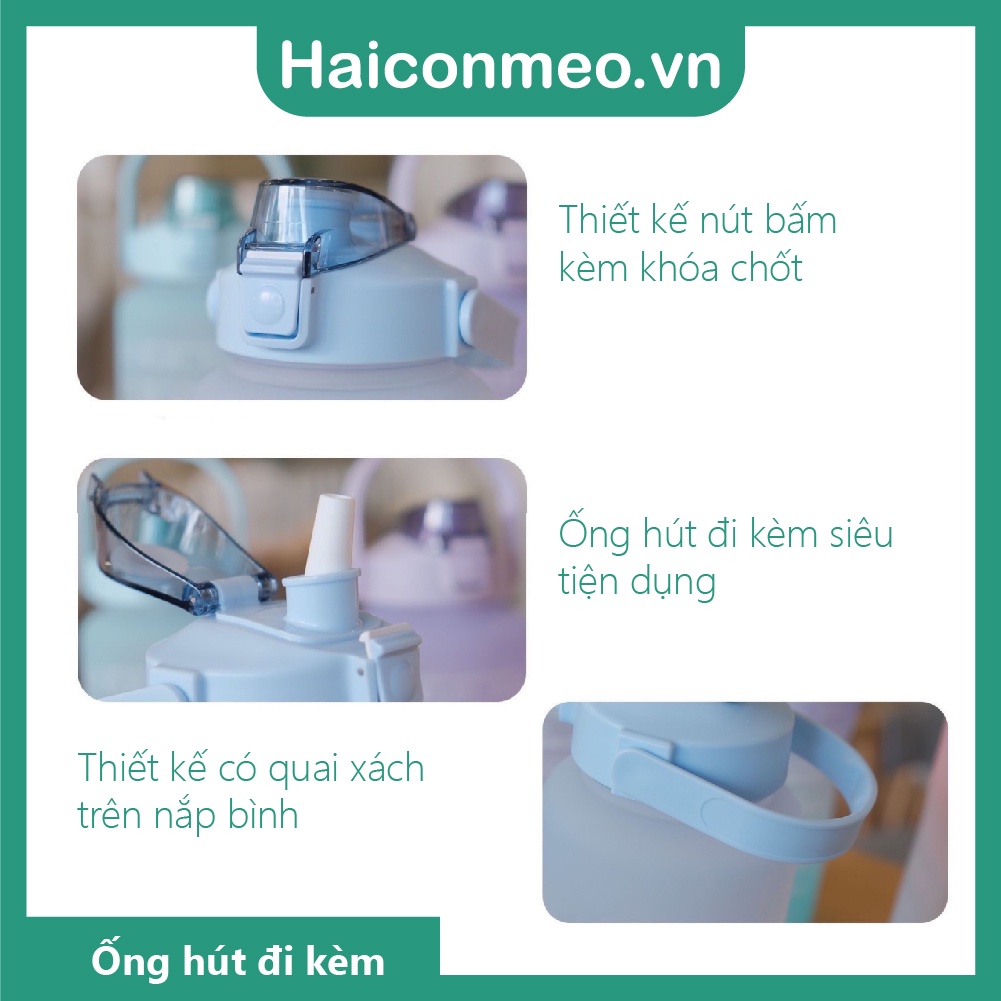 (Lỗi là đổi) Tặng Sticker Bình nước 2 lít dành cho người lười uống nước Có Vạch Nhắc Nhở Uống Nước Mỗi Ngày