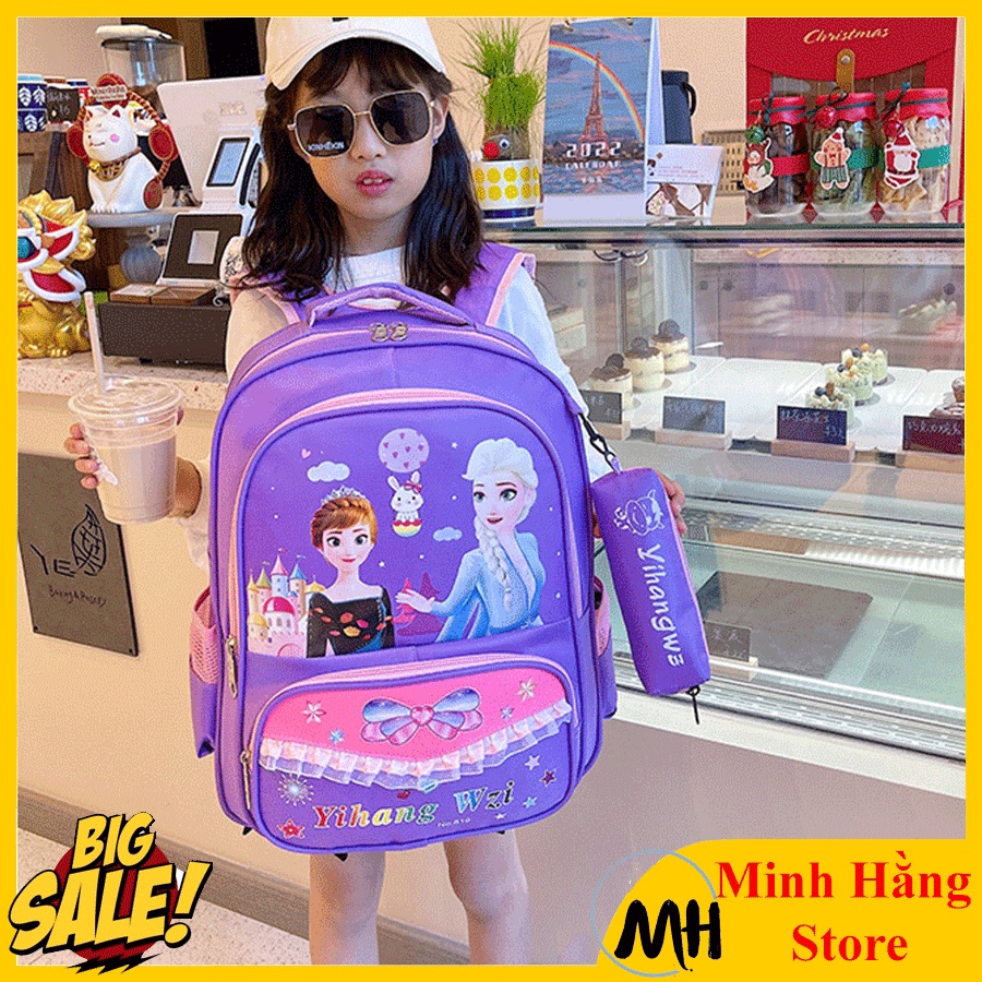 [SIZE 40CM] Balo cho bé tiểu học từ lớp 3-7 họa tiết hoạt hình nhiều ngăn hình công chúa, siêu nhân chống thấm nước