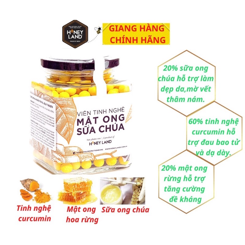Viên Tinh Nghệ Sữa Chúa HONEYLAND 250g rất tốt cho người đau dạ dày và phụ nữ khi sinh + làm đẹp