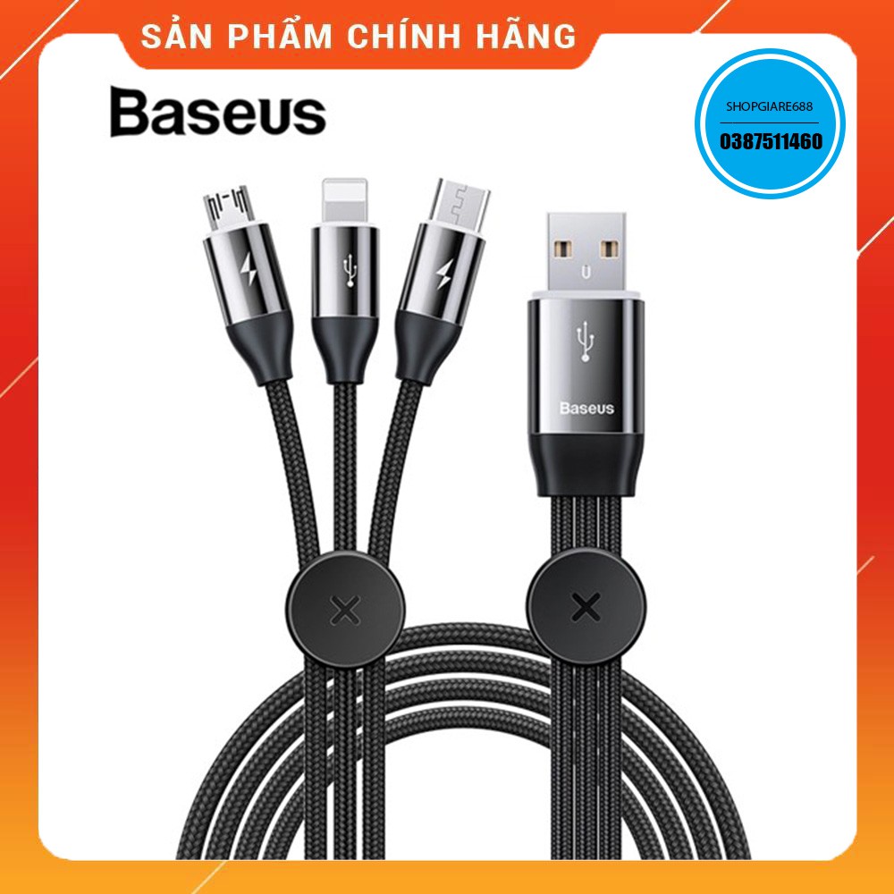 Cáp sạc 3 đầu Baseus Car Co-sharing Cable ( USB Type A to USB Type C/ Micro USB/ Lightning, 3.5A Fast Charging )