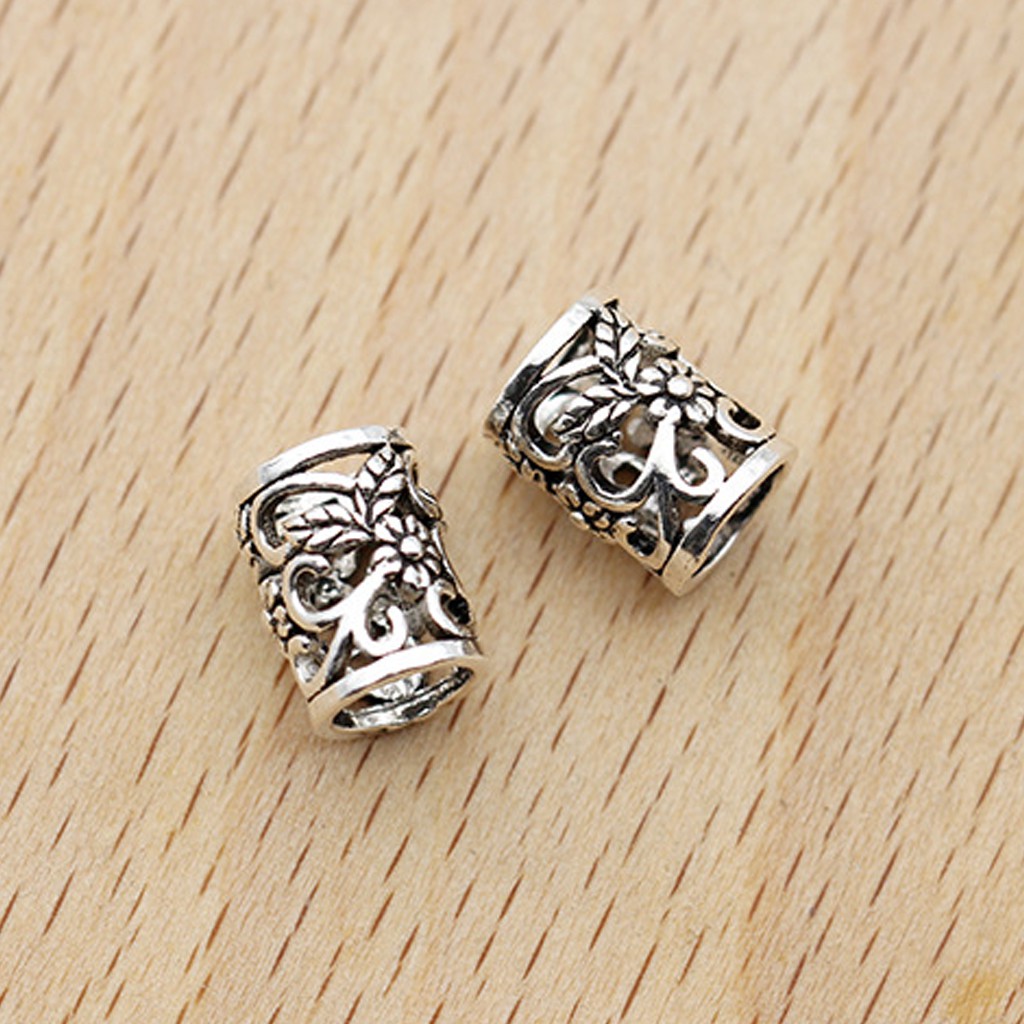 Phụ kiện Charm bạc Ống trụ khắc hoa