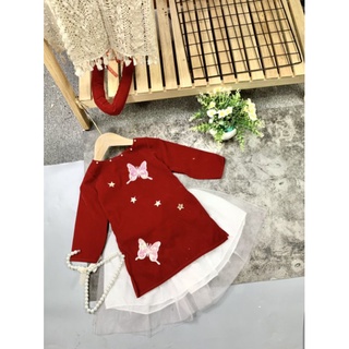 Áo dài cách tân chất liệu nhung mềm cho bé diện tết chụp hình
