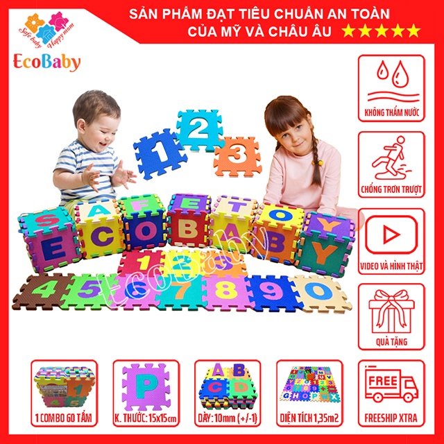 Combo 60 Tấm Thảm Xốp Lót Sàn (Ghép Sàn Nhà), Chống Va Đập, Chơi Xếp Hình, Loại 1, Kèm Quà Tặng - 15x15cm - EcoBaby