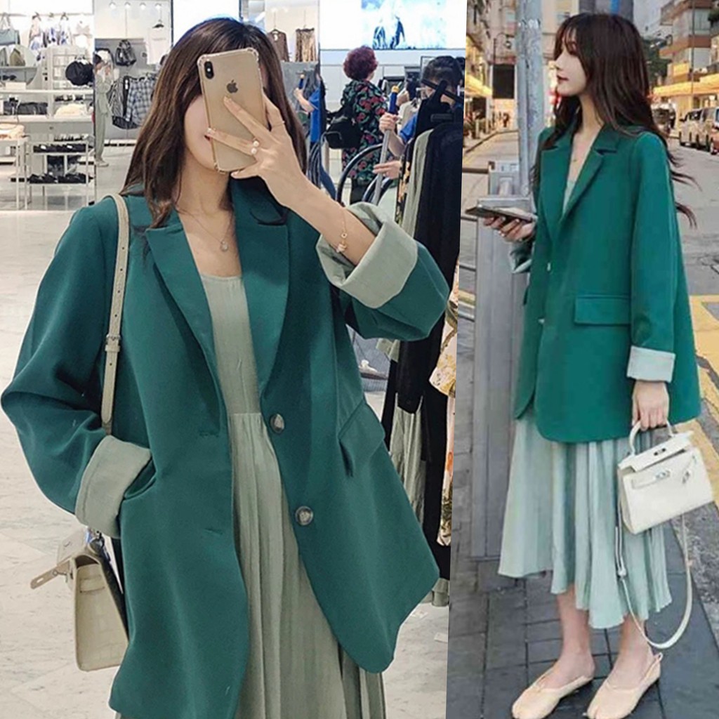 ( Hàng Đẹp) Ảnh thật 5 hình cuối-Set áo blazer kèm váy 2 dây xanh siêu xinh | BigBuy360 - bigbuy360.vn