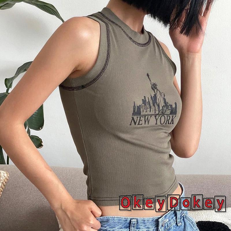Áo Tank Top Dệt Kim Sát Nách In Chữ Thời Trang Mùa Hè Cho Nữ