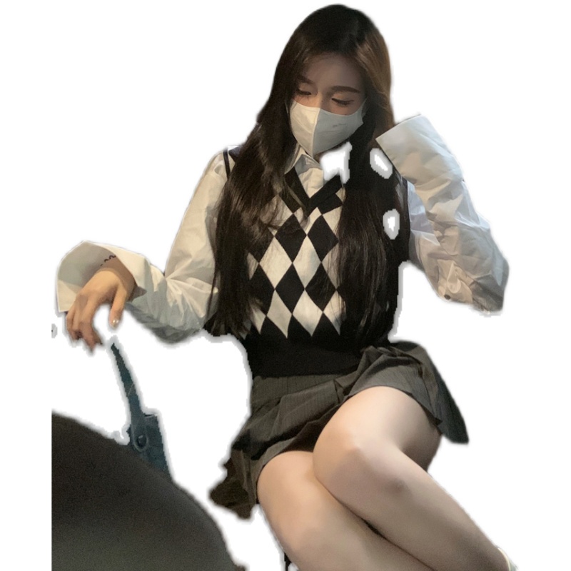 V-neck check vest female Korean version was thin short sleeveless versatile pullover vest | BigBuy360 - bigbuy360.vn
