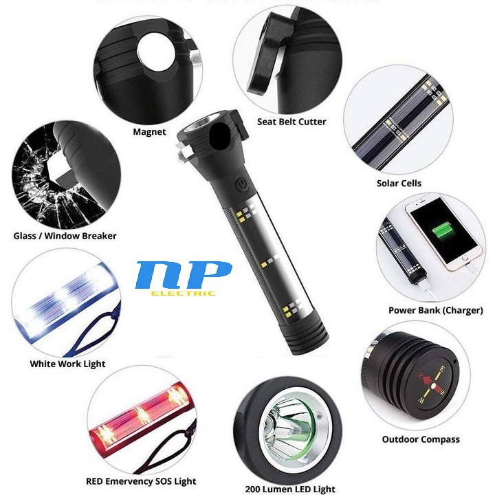 [GIÁ HỦY DIỆT] ĐÈN PIN LED NĂNG LƯỢNG MẶT TRỜI - USB - 11 IN 1