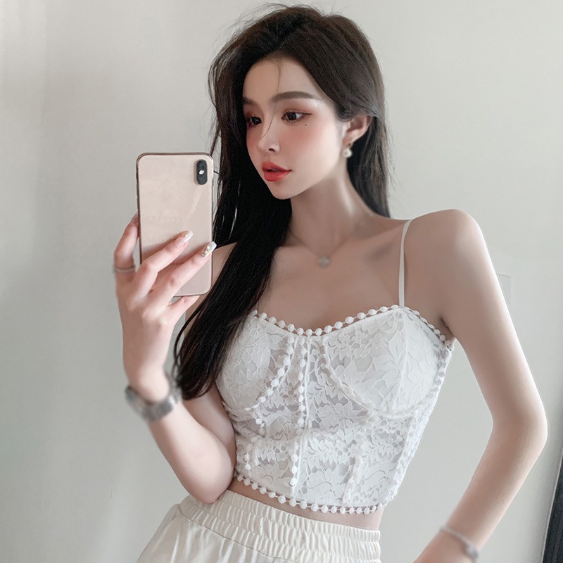 Áo Hai Dây Phối Ren Phong Cách Hàn Quốc Quyến Rũ Dành Cho Nữ