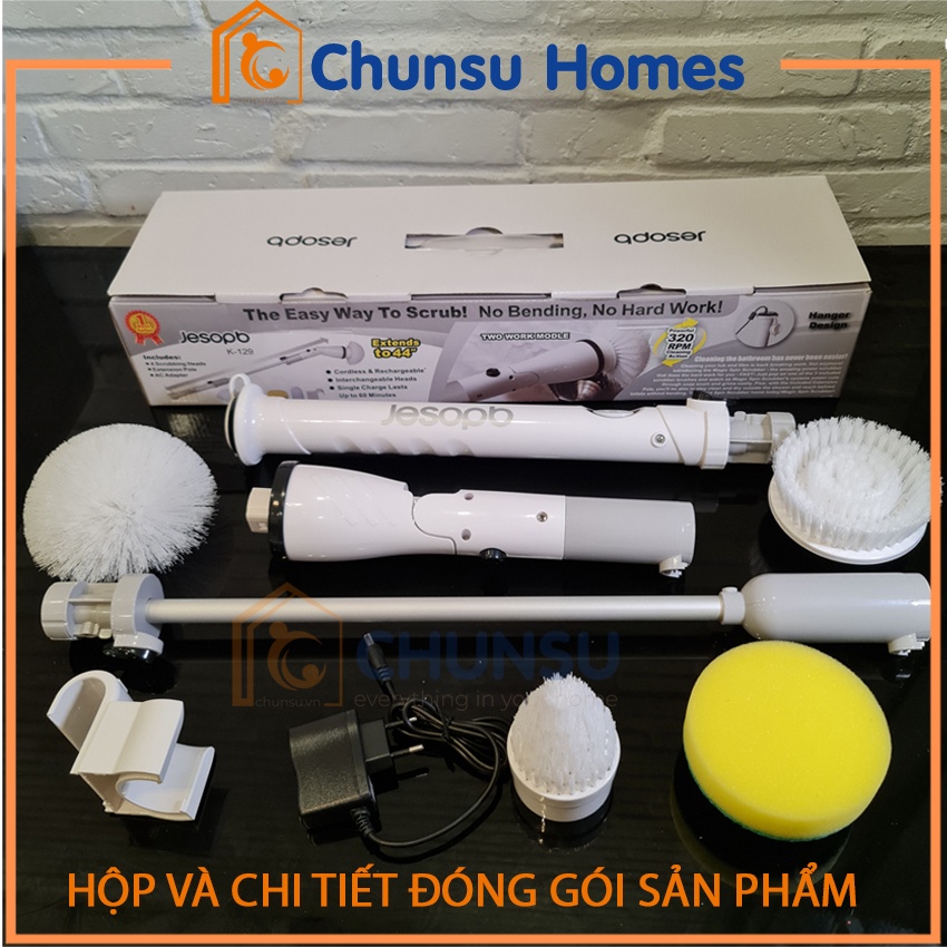 Chổi Vệ Sinh Nhà Tắm Đa Năng Chạy Bằng Pin Kèm 4 Đầu Thay Thế Và Phụ Kiện Mua Thêm Chunsu Jesopb K-129