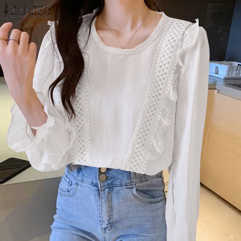 Áo kiểu  ZANZEA tay dài phối ren thời trang quyến rũ