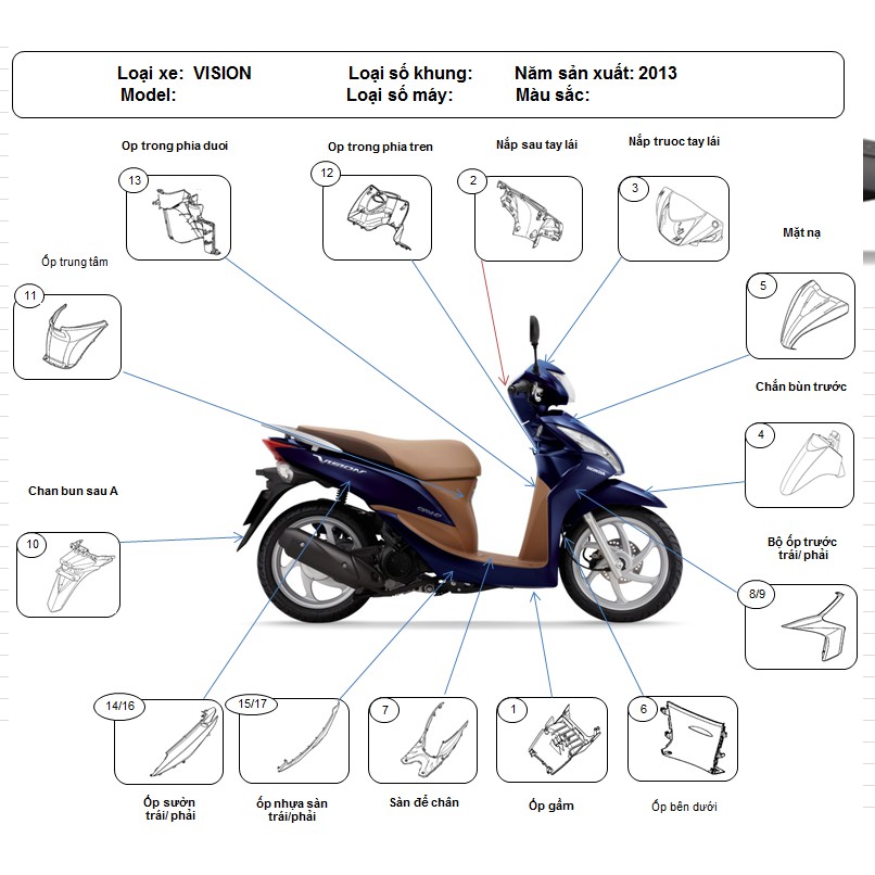 Bộ nhựa Honda Vision đời 2013