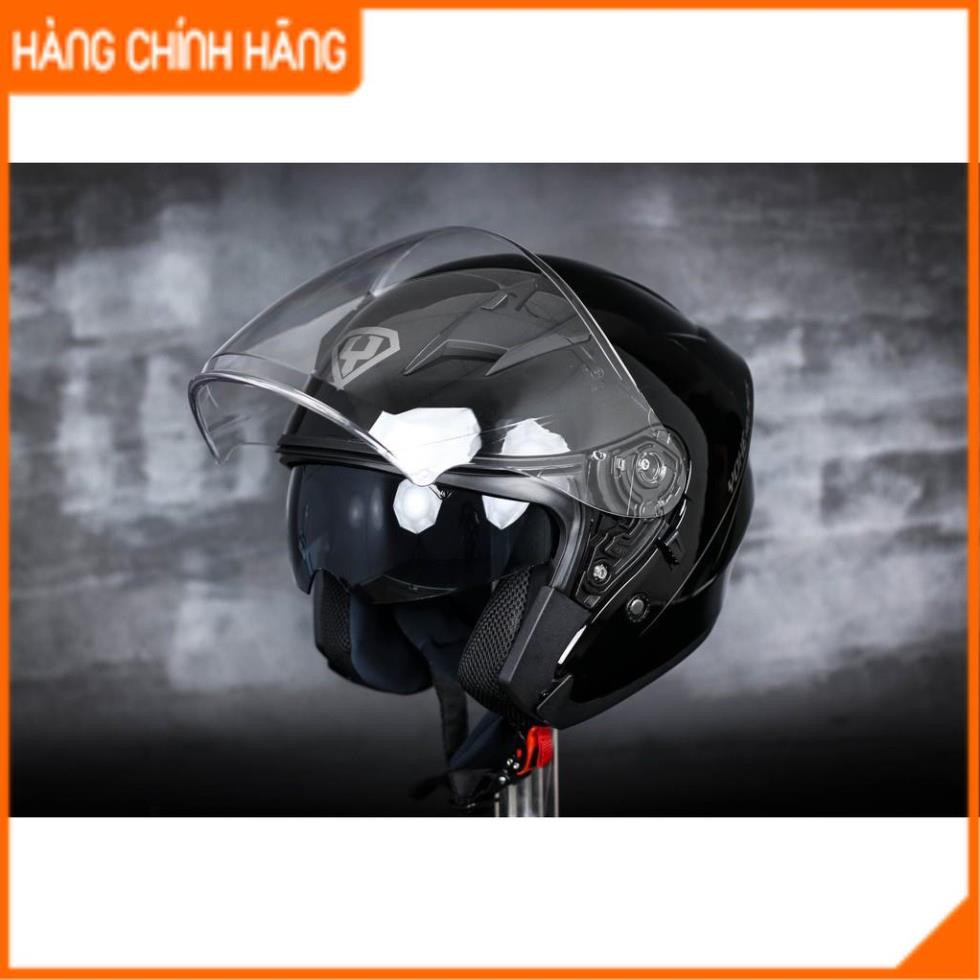 MŨ BẢO HIỂM 3/4 2 KÍNH YOHE 878 ĐEN BÓNG