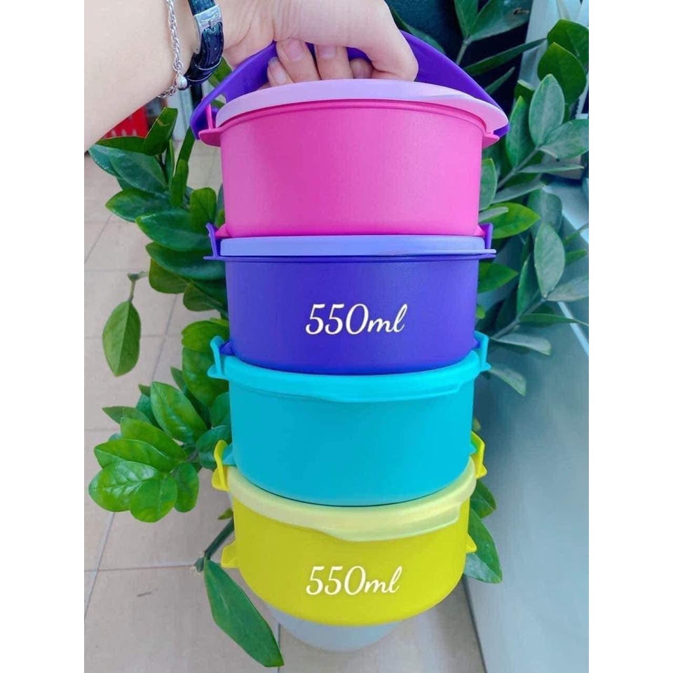 Bộ hộp cơm Small Round Click To Go có quai xách xếp chồng lên nhau - Hàng chính hãng - Bảo hành trọn đời