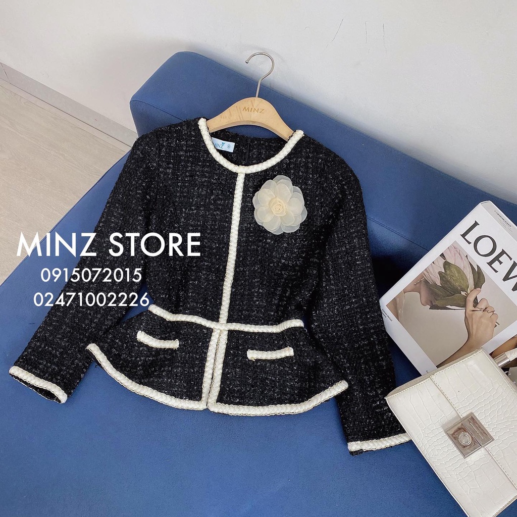 Áo dạ tweed peplum viền trắng (3 màu)