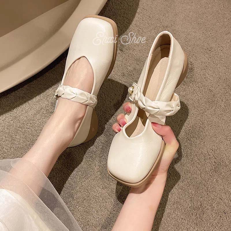 Oeggeo Giày Búp Bê Mũi Vuông Đế Thấp Có Khóa Cài Thời Trang Cho Nữ