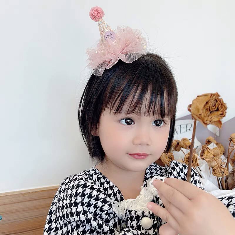 Bờm cài tóc hình nón ren màu hồng Party siêu xinh yêu