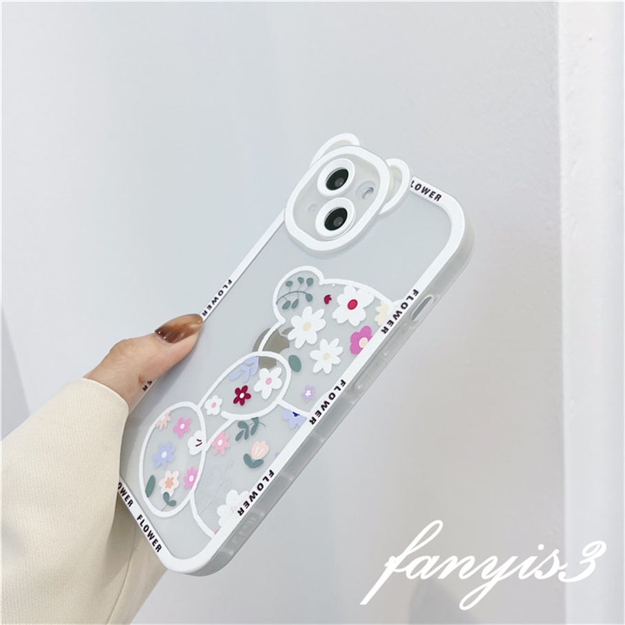 Ốp Điện Thoại Silicon Mềm Họa Tiết Hoa / Gấu Bảo Vệ Lens Cho IPhone 14 13 12 11 Pro Max X XR Xs Max 7 8 Plus SE 2020
