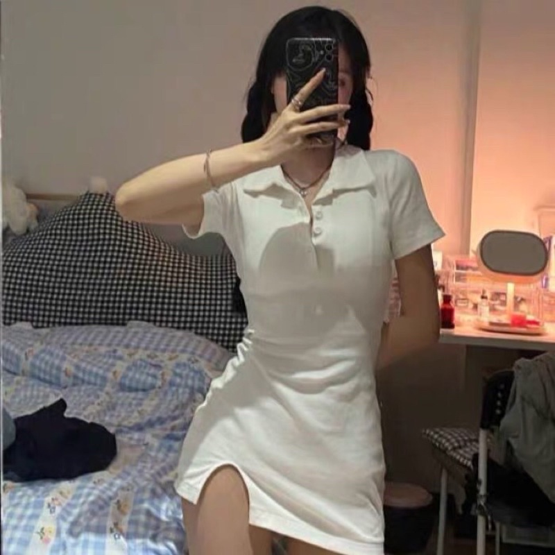 Váy suông thun polo chất cotton co dãn 4 chiều cổ sơ mi,đầm suông